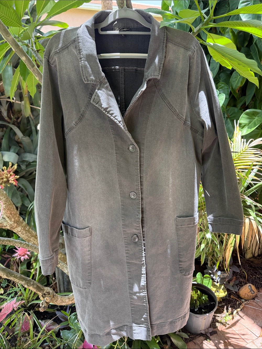 DG2 Diane Gilman Black Cotton Stretch City Denim Unlined Long Coat Sz 1X